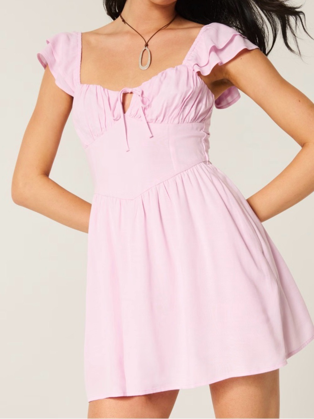 Hollister Light Pink Ruffle Tie-Front Mini Dress